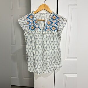 Blu Pepper Boho Flutter Sleeve Embroidered Top Nordstrom Rack Women’s M